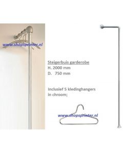 Steigerbuis garderobe H.2000xD.750 mm incl. 5 chroom hangers
